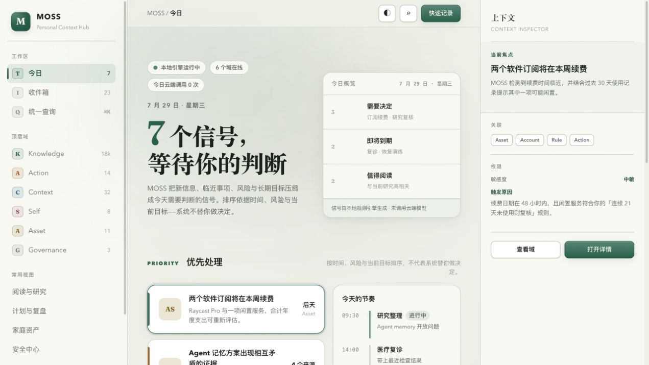 MOSS Personal OS V4 今日视图